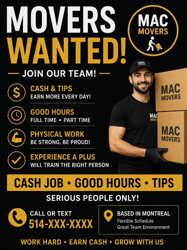 Cash job for moving company