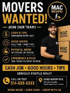 Cash job for moving company