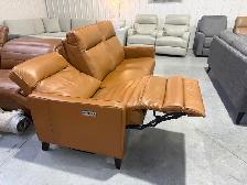 Tan leather power reclining sofa - Photo 3