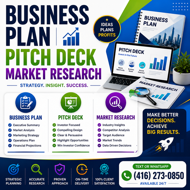 BUSINESS PLAN, PITCH DECK, MARKET RESEARCH (416) 273-0850