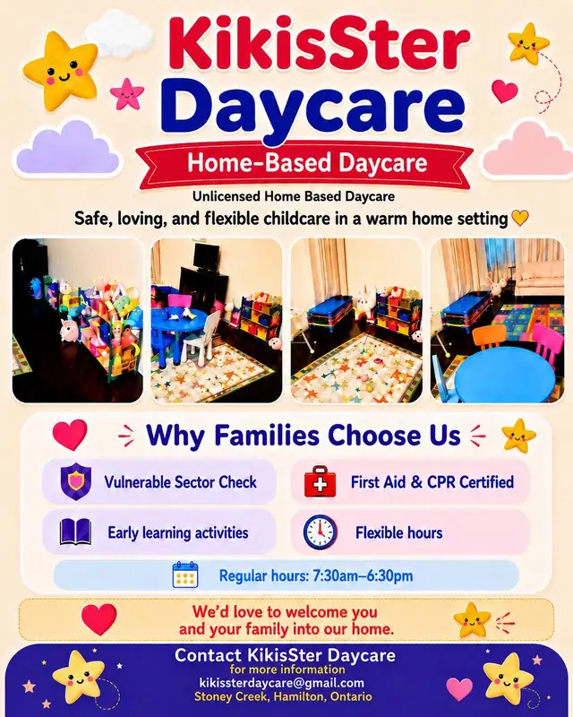 Daycare Spots Open now Stoney Creek/Hamilton