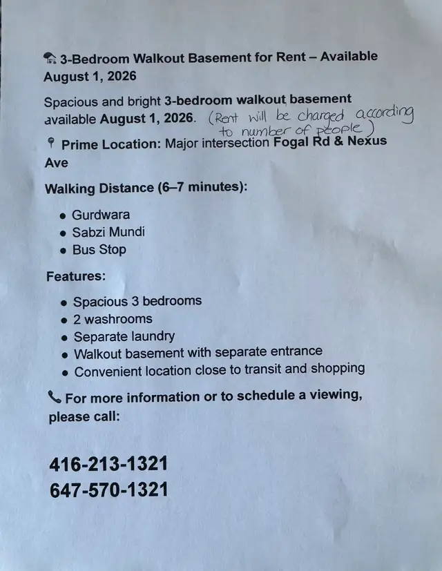 Basement for Rent