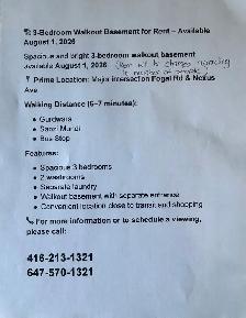 Basement for Rent