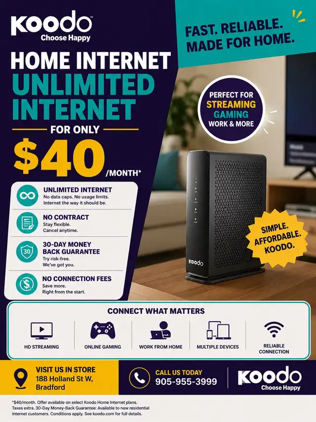 Koodo Home Internet – Unlimited Internet for Just $40!