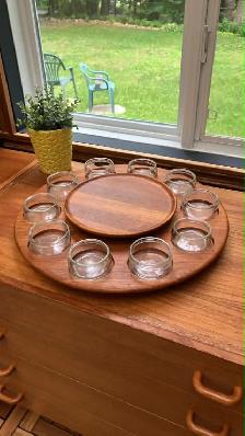 Mid century TEAK TECK Plateau tournant /Tables de chevet, buffet - Photo 6