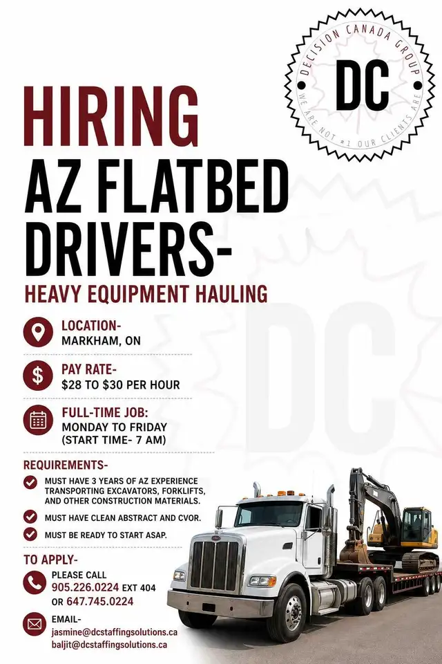 Hiring AZ Flatbed Operators - Heavy Equipment Hauling
