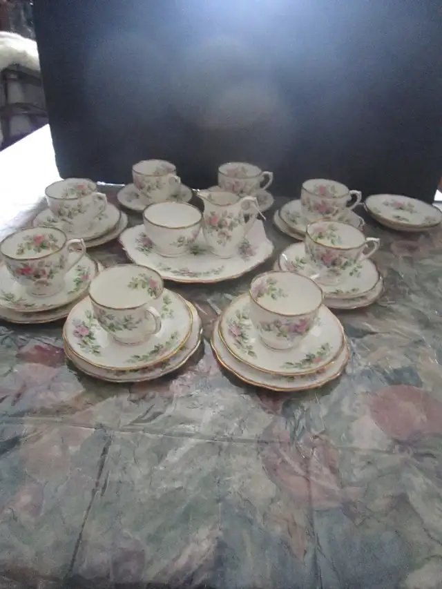 Roslyn MOSS ROSE fine bone china Tea set for 6