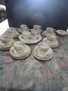 Roslyn MOSS ROSE fine bone china Tea set for 6