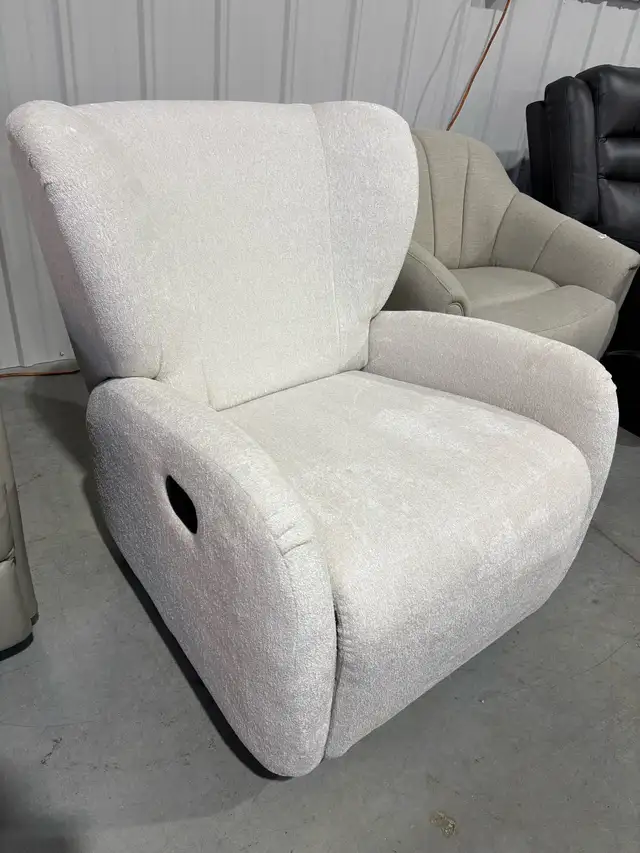 White fabric rocker recliner