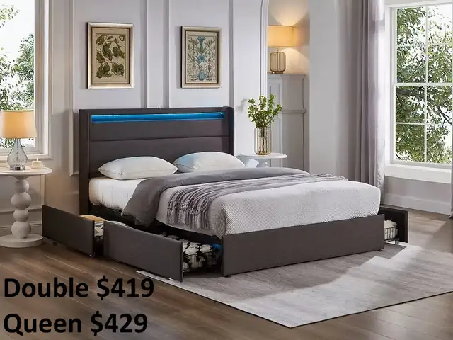 BEDS WITH BUILT IN LED LIGHTS AND DRAWERS