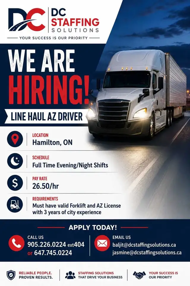 Hiring AZ Line Haul Driver (Counter Balance Forklift Experience)