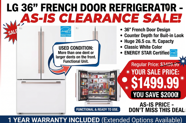 LG 36' 26.5 cu. ft White Counter-Depth French Door Refrigerator