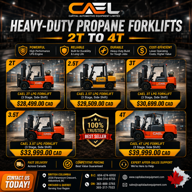 New CAEL Propane Forklifts — 2T / 2.5T / 3T / 3.5T / 4T Warranty