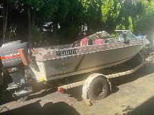 17 ft fiberglass. boat , trailer, 150 hp moter