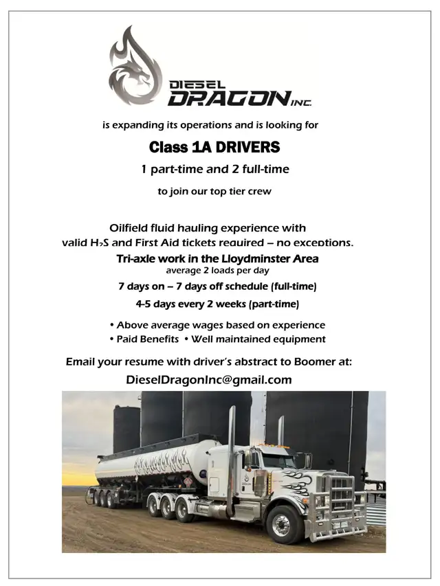Looking for Class 1A Drivers - Oilfield  Hauling