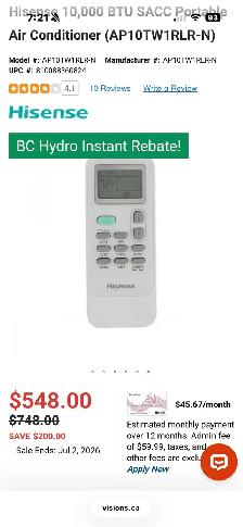 Hisense 10,000 BTU SACC Portable Air Conditioner - Photo 4