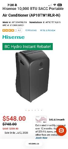 Hisense 10,000 BTU SACC Portable Air Conditioner - Photo 5