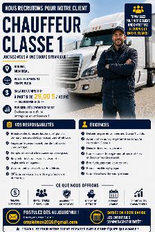 CHAUFFEUR-LIVREUR CLASSE 1 – Ville de QUÉBEC (TEMPS PLEIN)