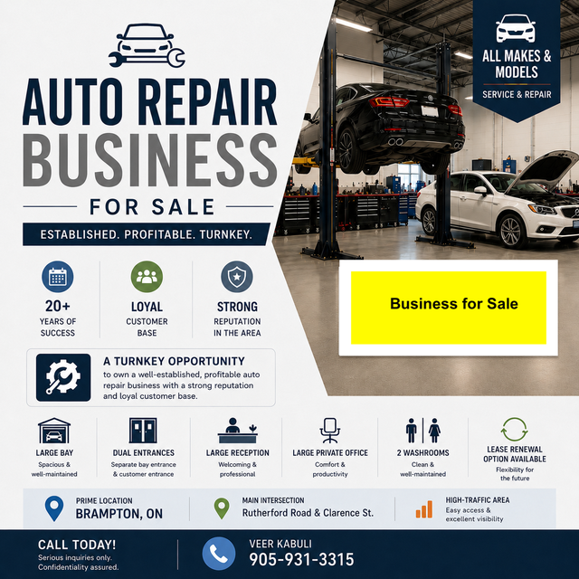 Auto Repair Business for Sale in Brampton