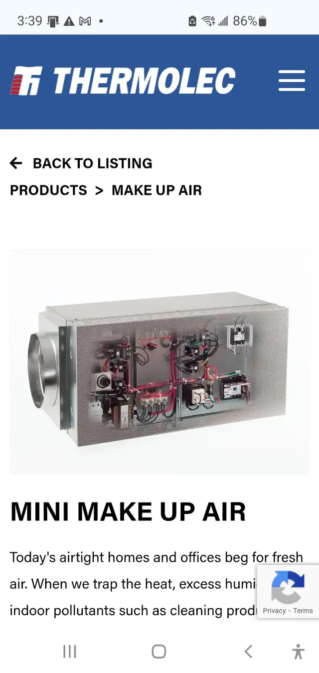 Thermolec 6kW Mini Make-Up Air Unit  - Brand New/open box