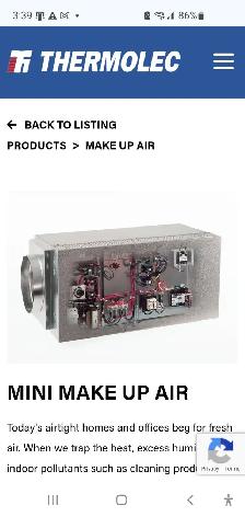 Thermolec 6kW Mini Make-Up Air Unit  - Brand New/open box