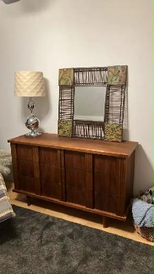 Mid century modern vintage style Miroir bohème pour commode, buf