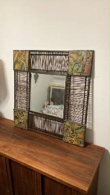 Mid century modern vintage style Miroir bohème pour commode, buf - Photo 2