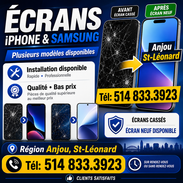 Réparation rapide d’écrans cassés IPHONE & SAMSUNG