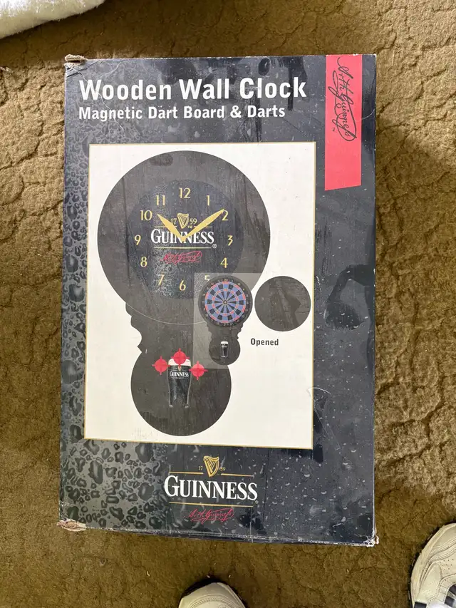Guinness Wooden Wall Clock Magnetic Dart Board