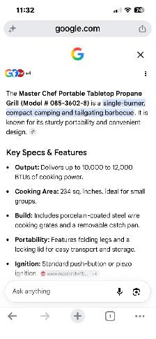 MASTER CHEF PORTABLE TABLETOP PROPANE GRILL - Photo 7