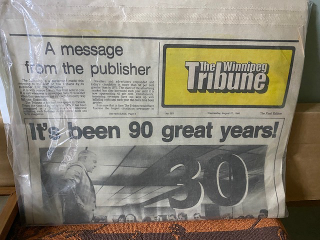 LAST EDITION OF THE WINNIPEG TRIBUNE And OTHER COLLECTABLES.