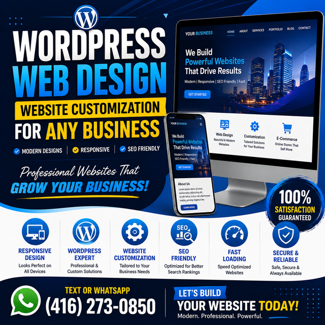 WORDPRESS WEB DESIGN, WEBSITE CUSTOMIZATION FOR ANY BUSINESS