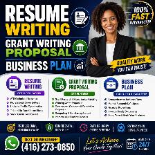 RESUME WRITING, GRANT WRITING PROPOSAL, BUSINESS PLAN. 100% Fast