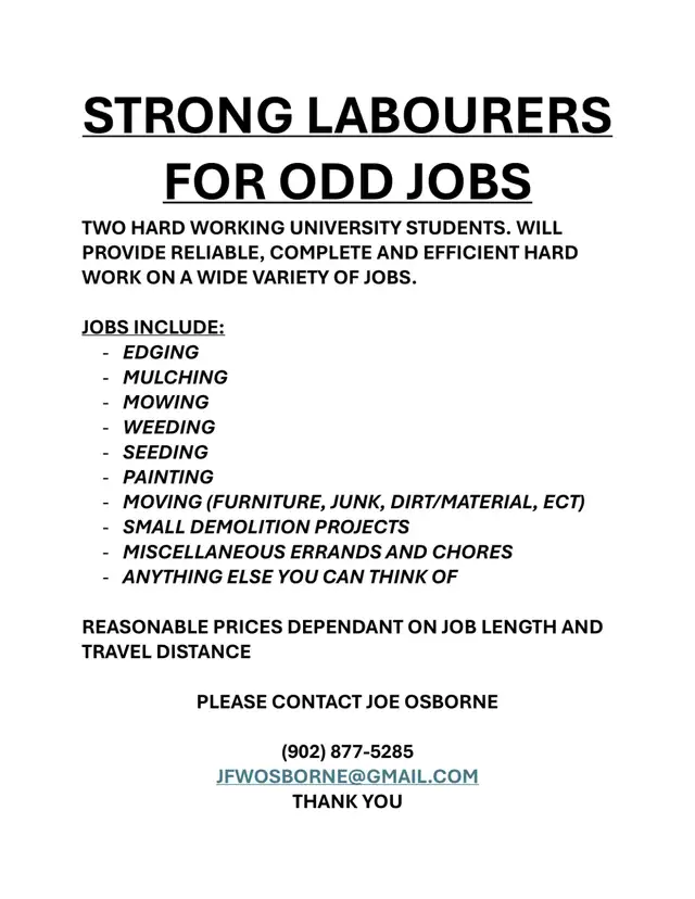 TWO STRONG LABOURERS FOR ODD JOBS
