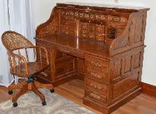Large Solid Oak Roll-Top Desk with Chair