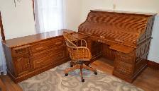 Large Solid Oak Roll-Top Desk with Chair - Photo 3