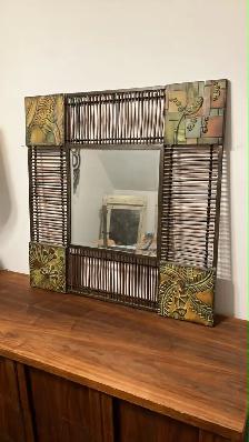 Mid century modern vintage style Miroir bohème pour commode, buf - Photo 6