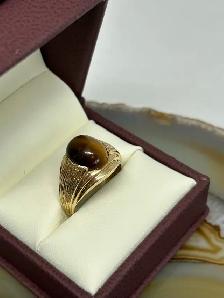 10K  Tiger's Eye signet Men’s Ring - Photo 2