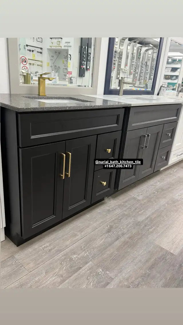Black Bathroom Vanity, Kitchen Cabinet, Countertop, Mirror