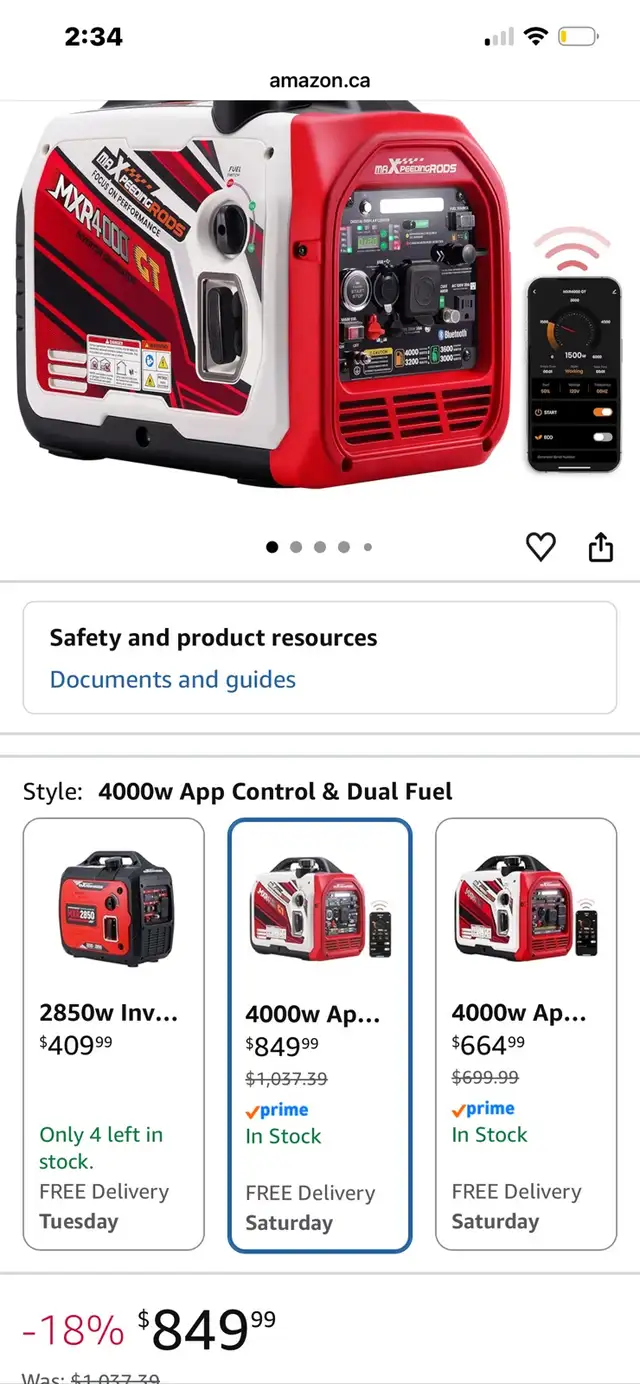 4000 W Bluetooth dual generator gas and propane