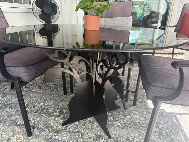 glass patio table set