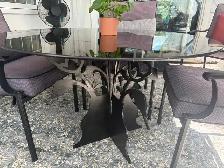 glass patio table set