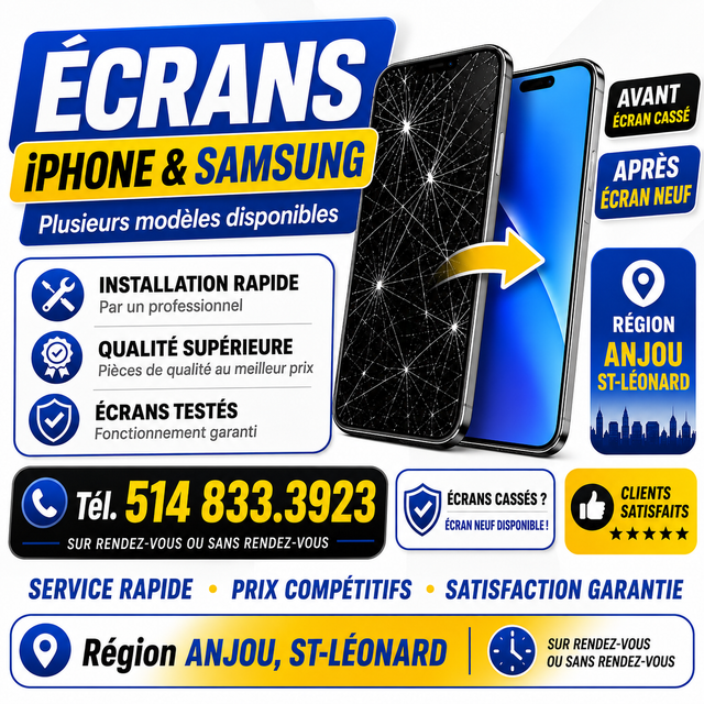 ✅ Réparation d’écrans iPhone et Samsung – Anjou / St-Léonard