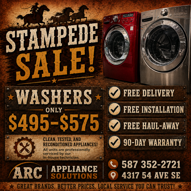 Stampede Blowout Sale! Front Load Washer $495-$575 Free Delivery