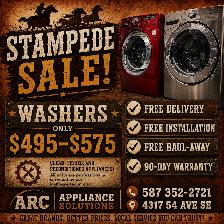 Stampede Blowout Sale! Front Load Washer $495-$575 Free Delivery