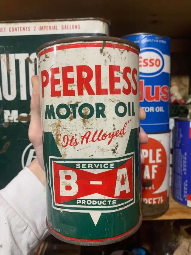 VINTAGE 1940's B-A PEERLESS MOTOR OIL IMPERIAL QUART CAN