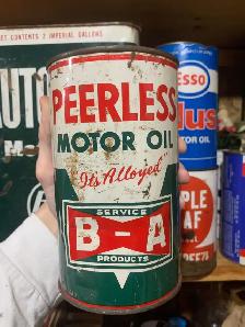 VINTAGE 1940's B-A PEERLESS MOTOR OIL IMPERIAL QUART CAN