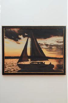Framed Sailboat Sunset Oil Painting with Studded Border