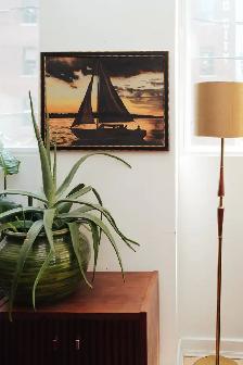Framed Sailboat Sunset Oil Painting with Studded Border - Photo 2