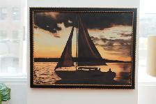 Framed Sailboat Sunset Oil Painting with Studded Border - Photo 4